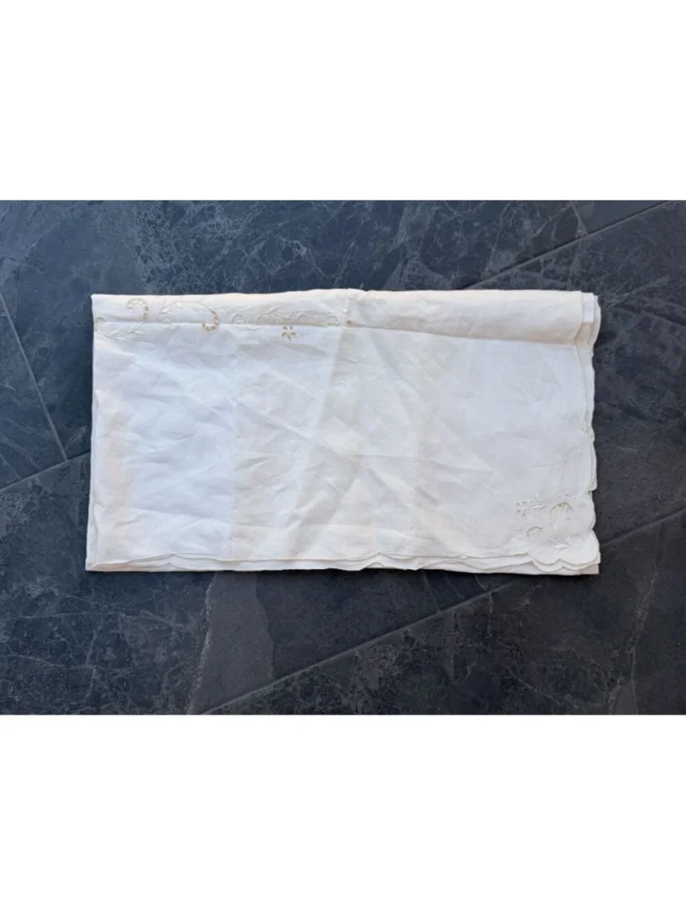 Madeira linen cotton table cloth square cream off white, floral details 44x44